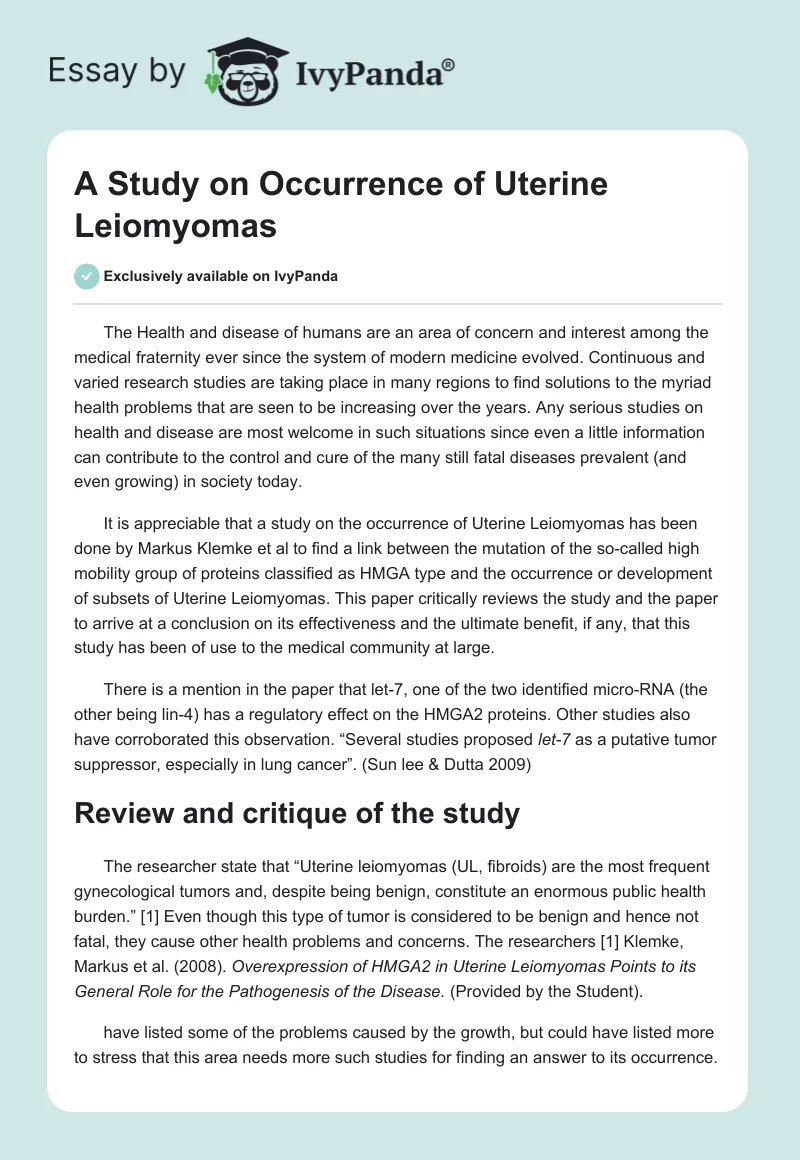 A Study on Occurrence of Uterine Leiomyomas. Page 1