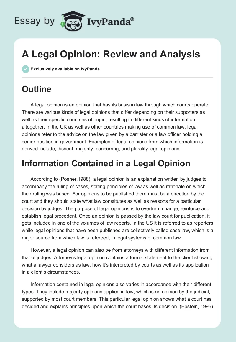 A Legal Opinion: Review and Analysis. Page 1