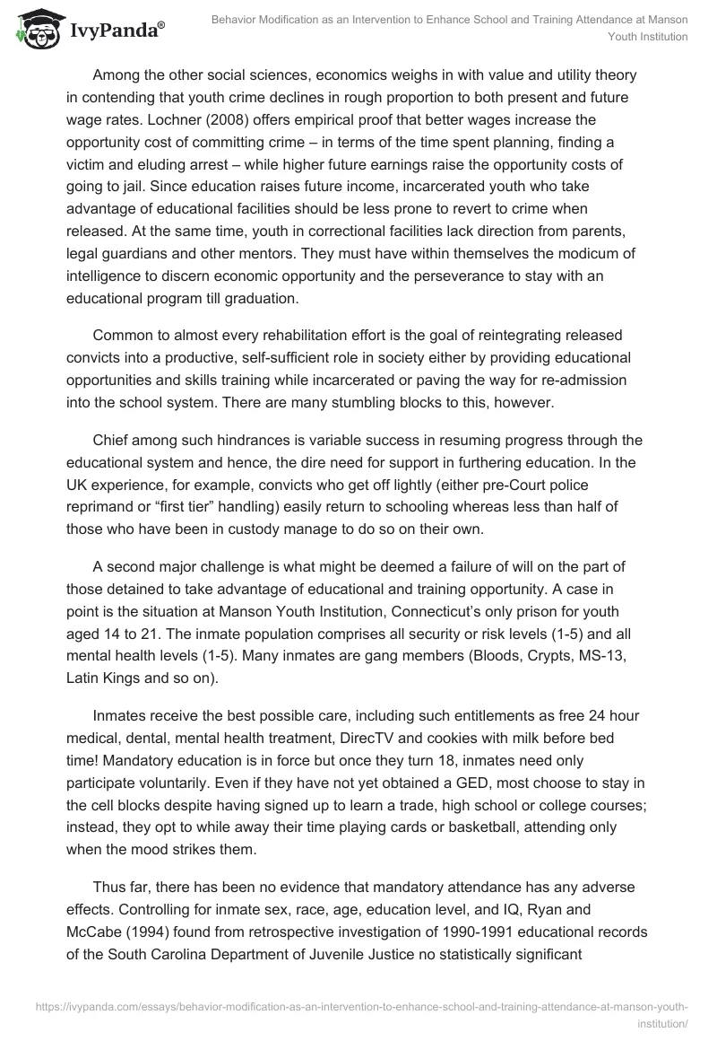 Behavior Modification as an Intervention to Enhance School and Training Attendance at Manson Youth Institution. Page 2