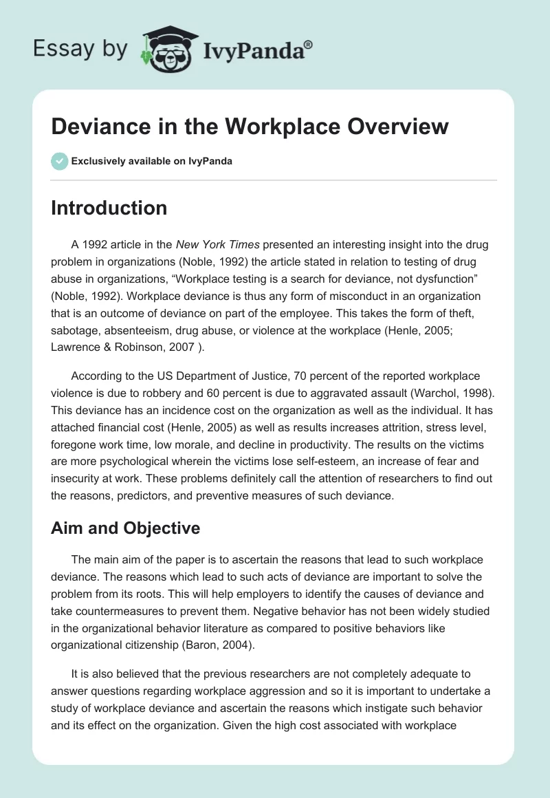Deviance in the Workplace Overview. Page 1