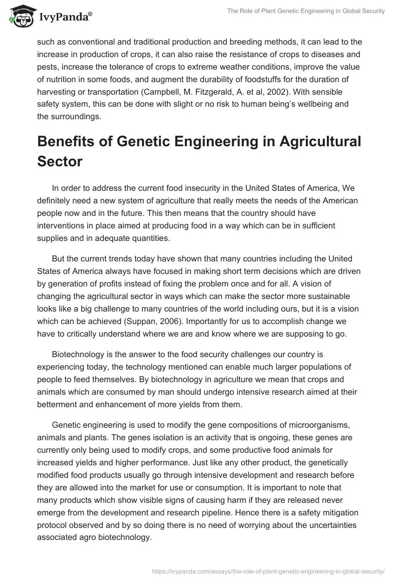 The Role of Plant Genetic Engineering in Global Security. Page 2