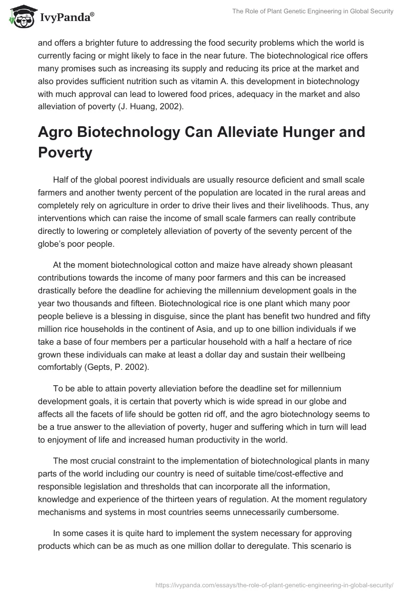 The Role of Plant Genetic Engineering in Global Security. Page 4