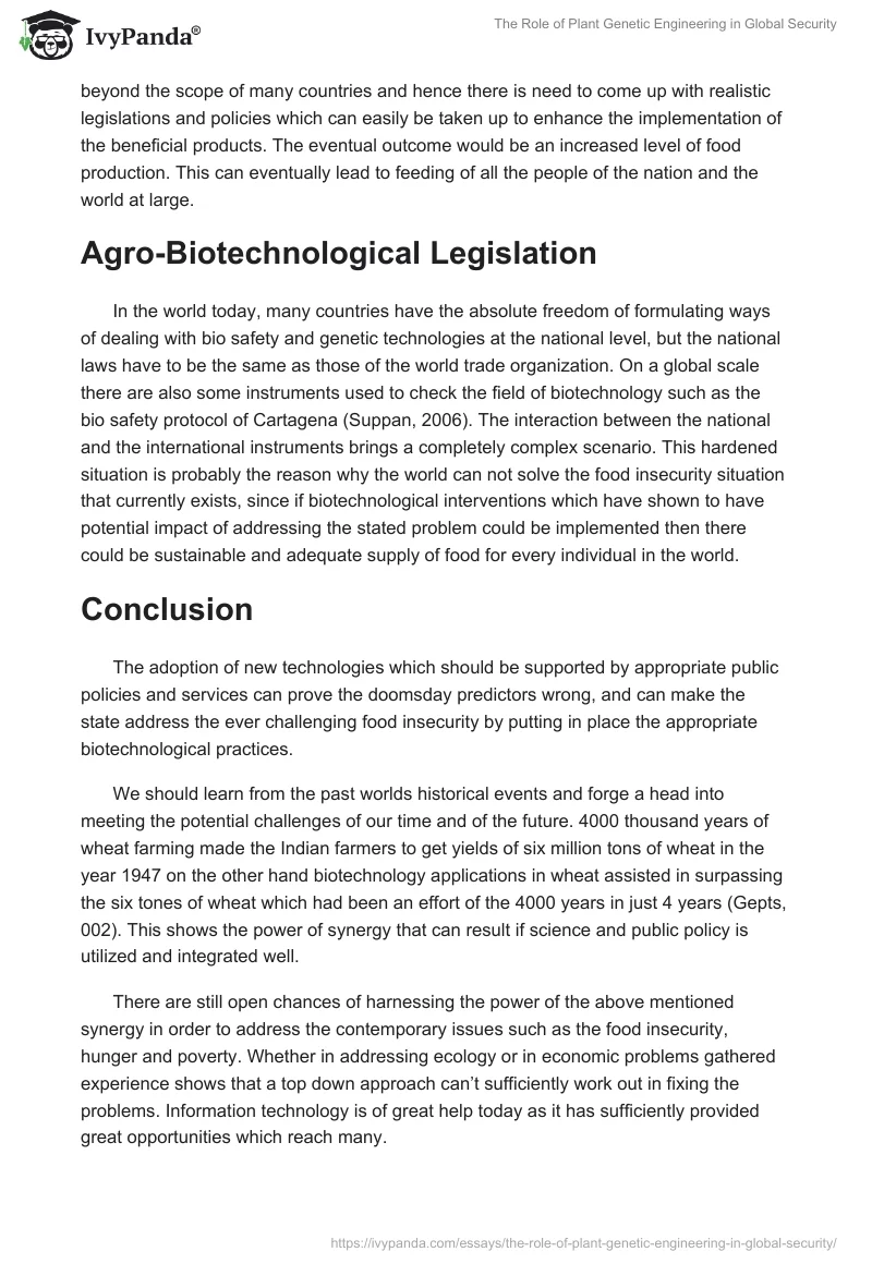 The Role of Plant Genetic Engineering in Global Security. Page 5