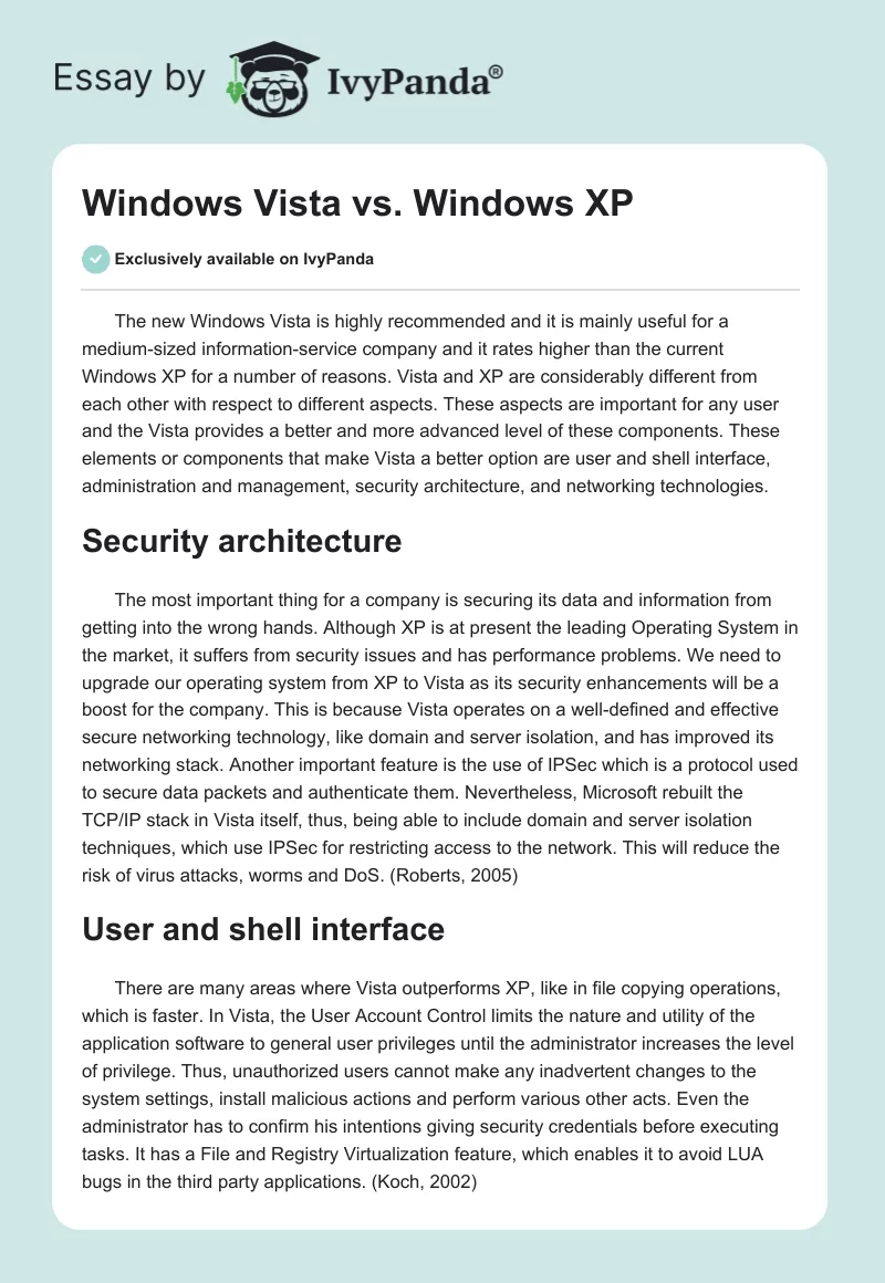 Windows Vista vs. Windows XP. Page 1