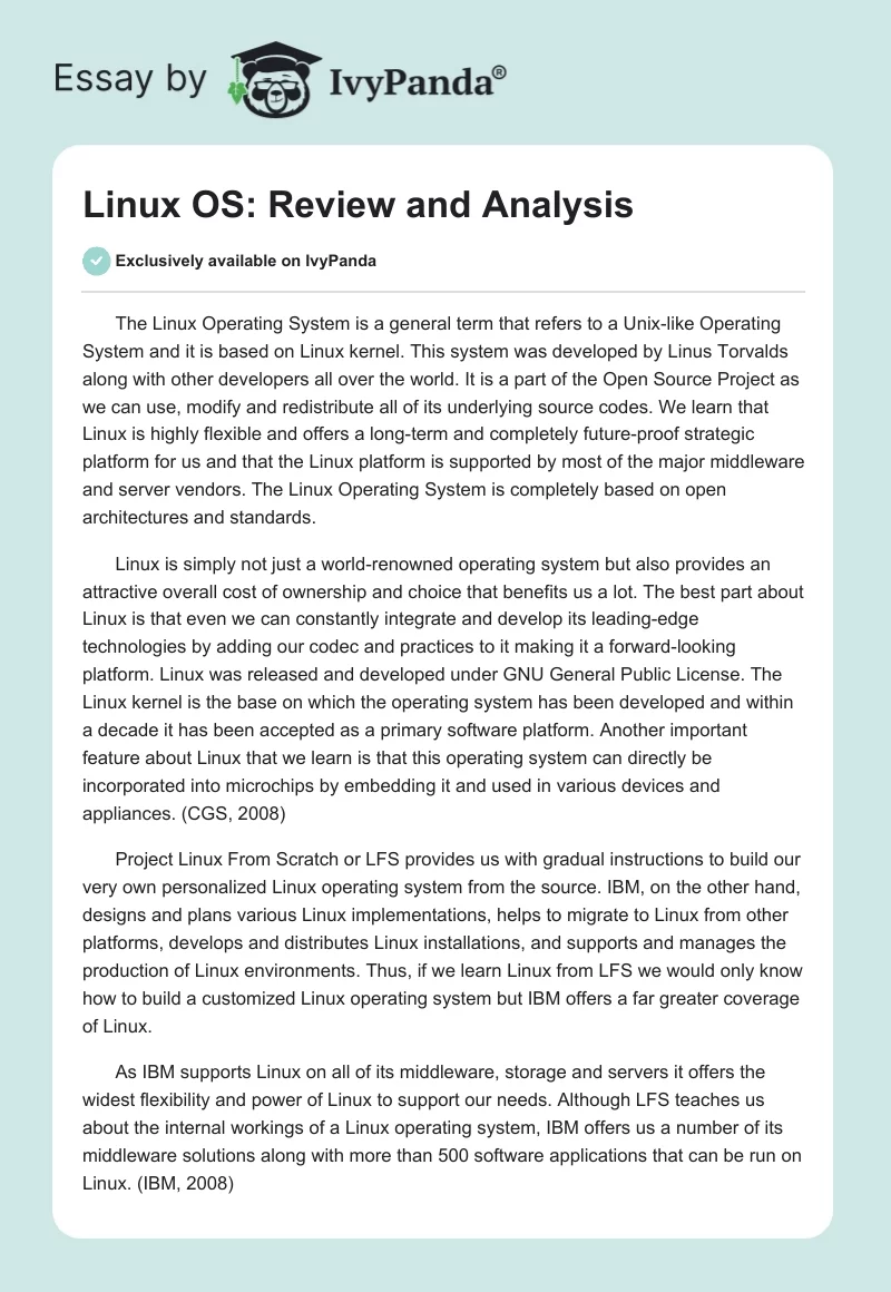 Linux OS: Review and Analysis. Page 1