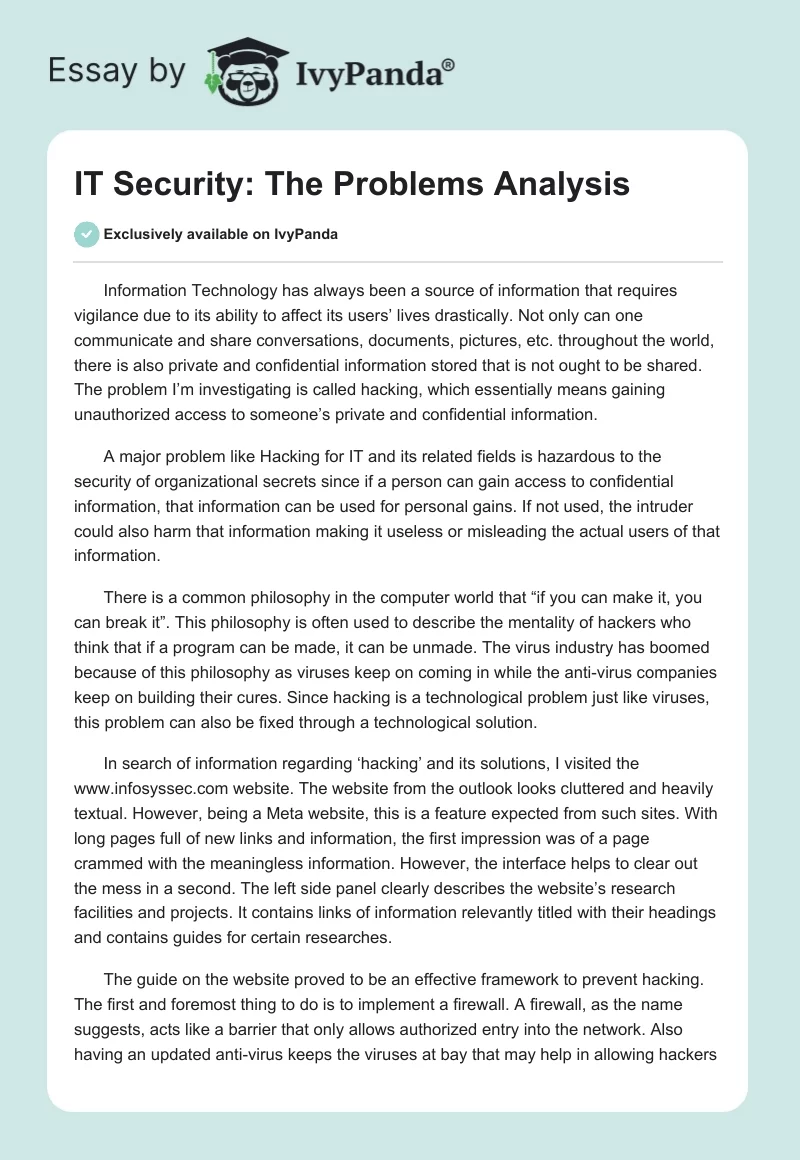 IT Security: The Problems Analysis. Page 1