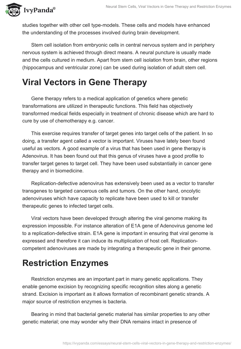 Neural Stem Cells, Viral Vectors in Gene Therapy and Restriction Enzymes. Page 2