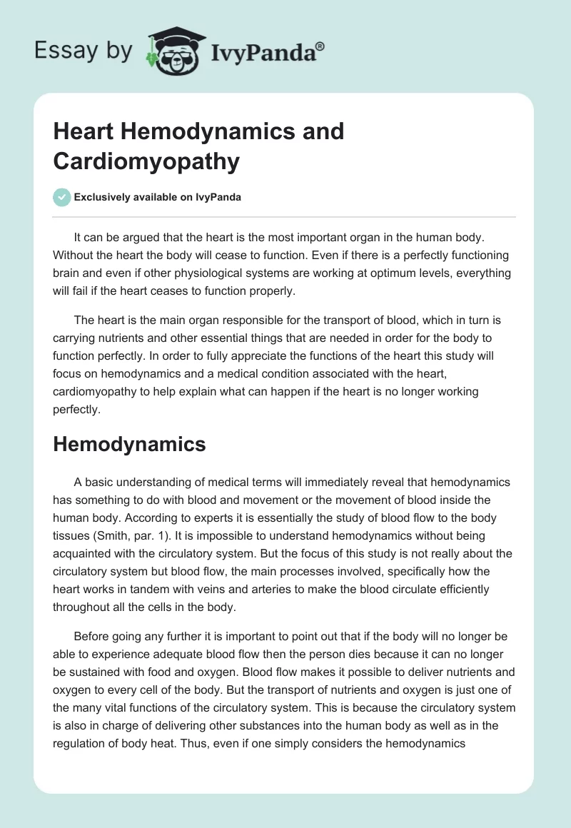 Heart Hemodynamics and Cardiomyopathy. Page 1