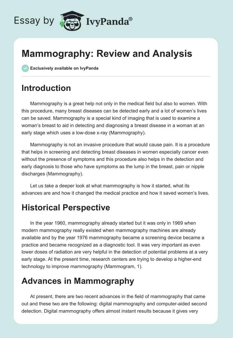 Mammography: Review and Analysis. Page 1
