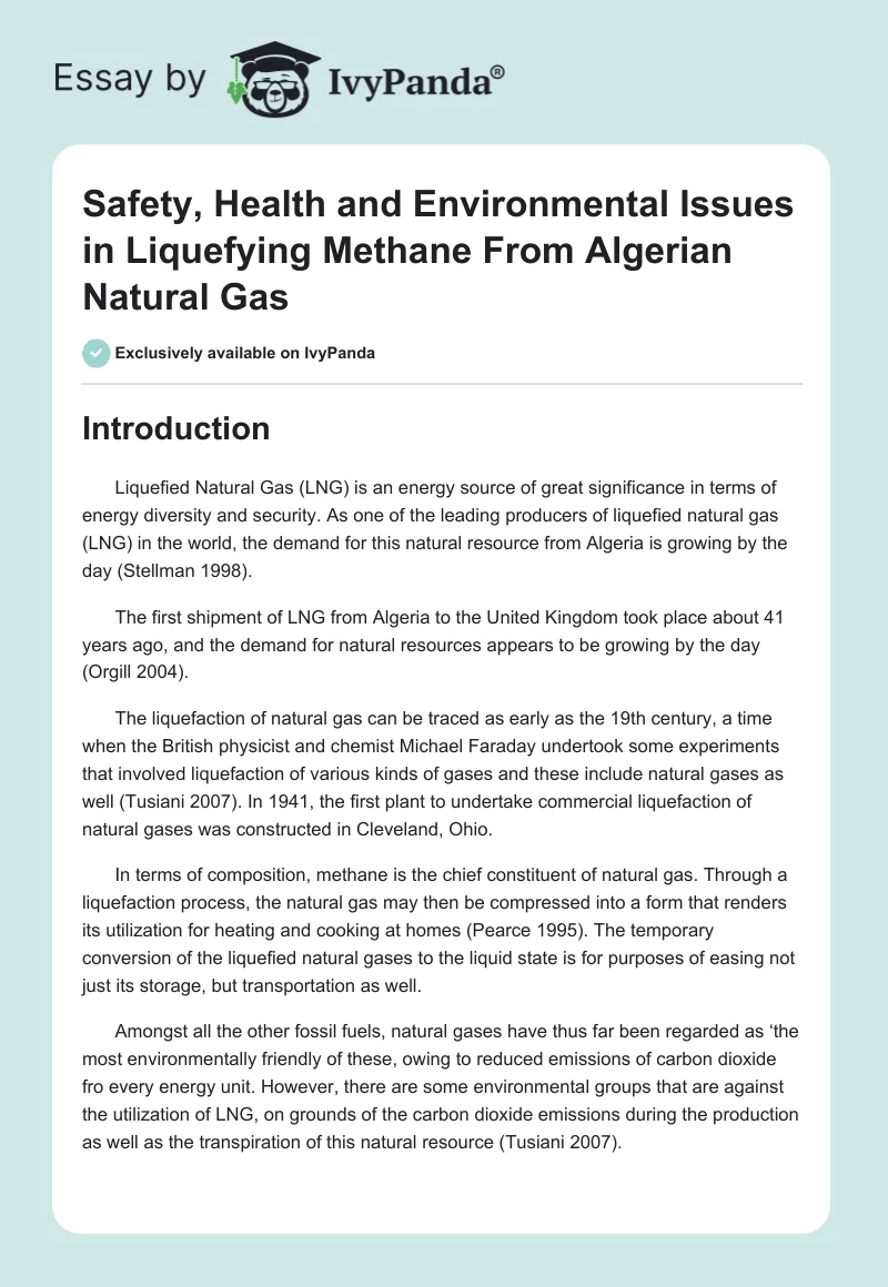 Safety, Health and Environmental Issues in Liquefying Methane From Algerian Natural Gas. Page 1