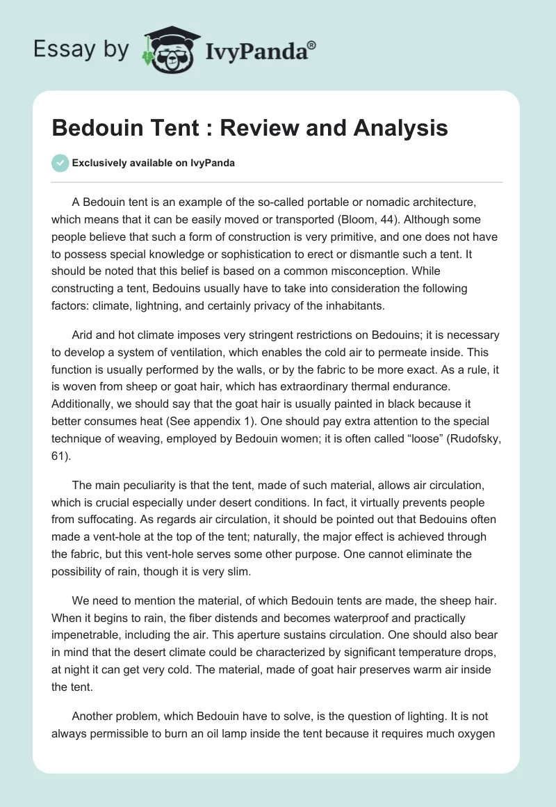Bedouin Tent : Review and Analysis. Page 1