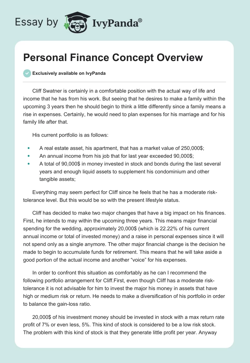 Personal Finance Concept Overview. Page 1