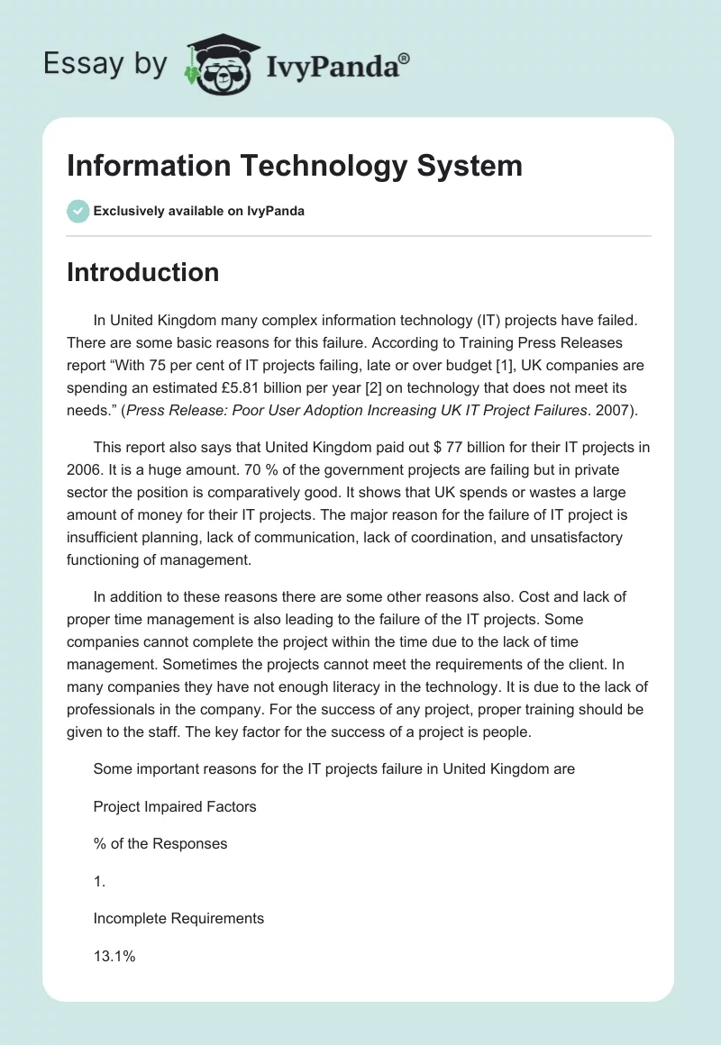 Information Technology System. Page 1