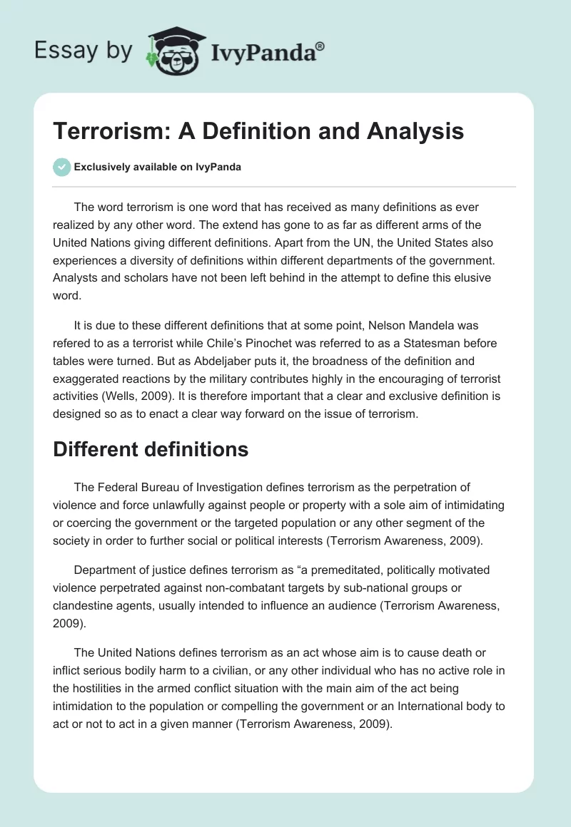 Terrorism: A Definition and Analysis. Page 1