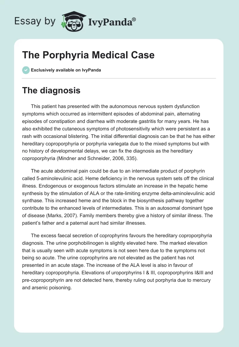 The Porphyria Medical Case. Page 1