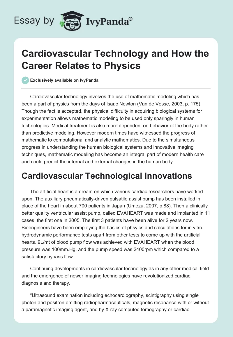 Cardiovascular Technology and How the Career Relates to Physics. Page 1