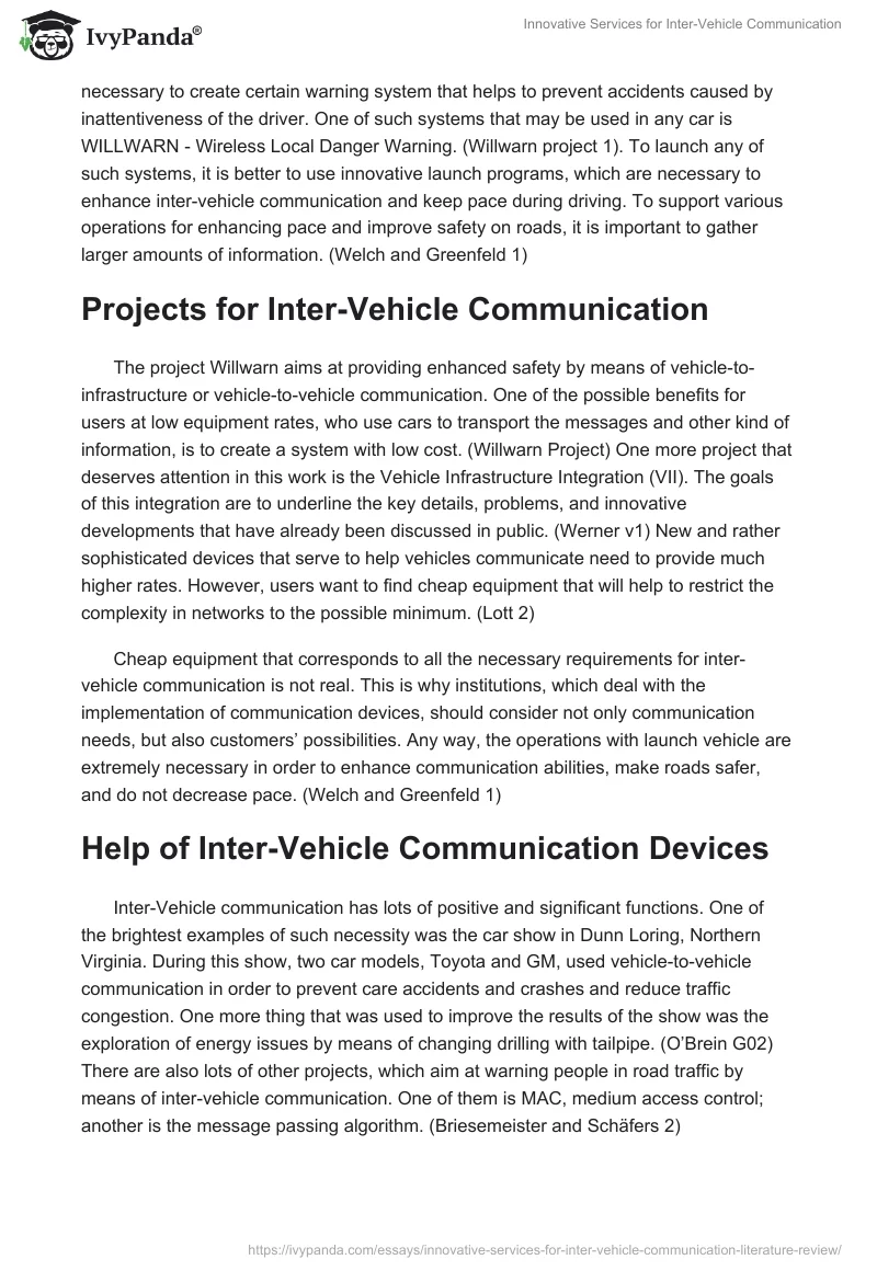 Innovative Services for Inter-Vehicle Communication. Page 2
