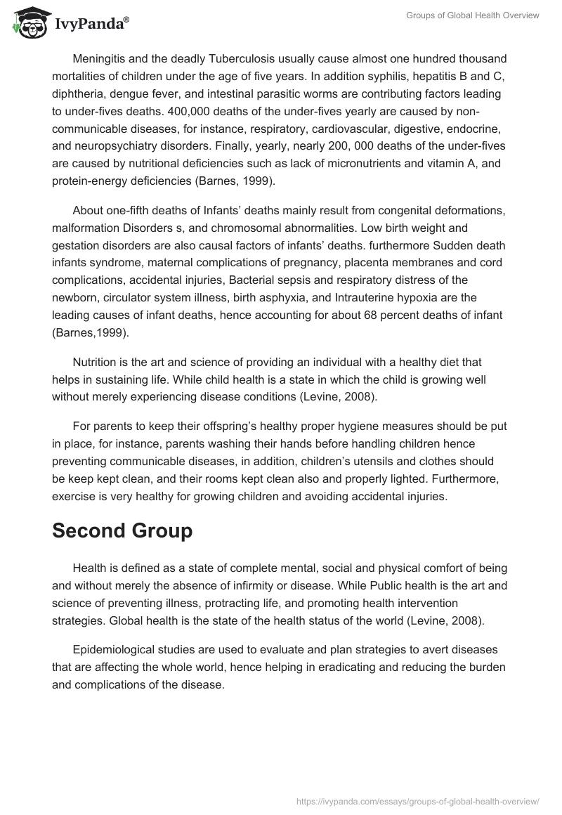 Groups of Global Health Overview. Page 2