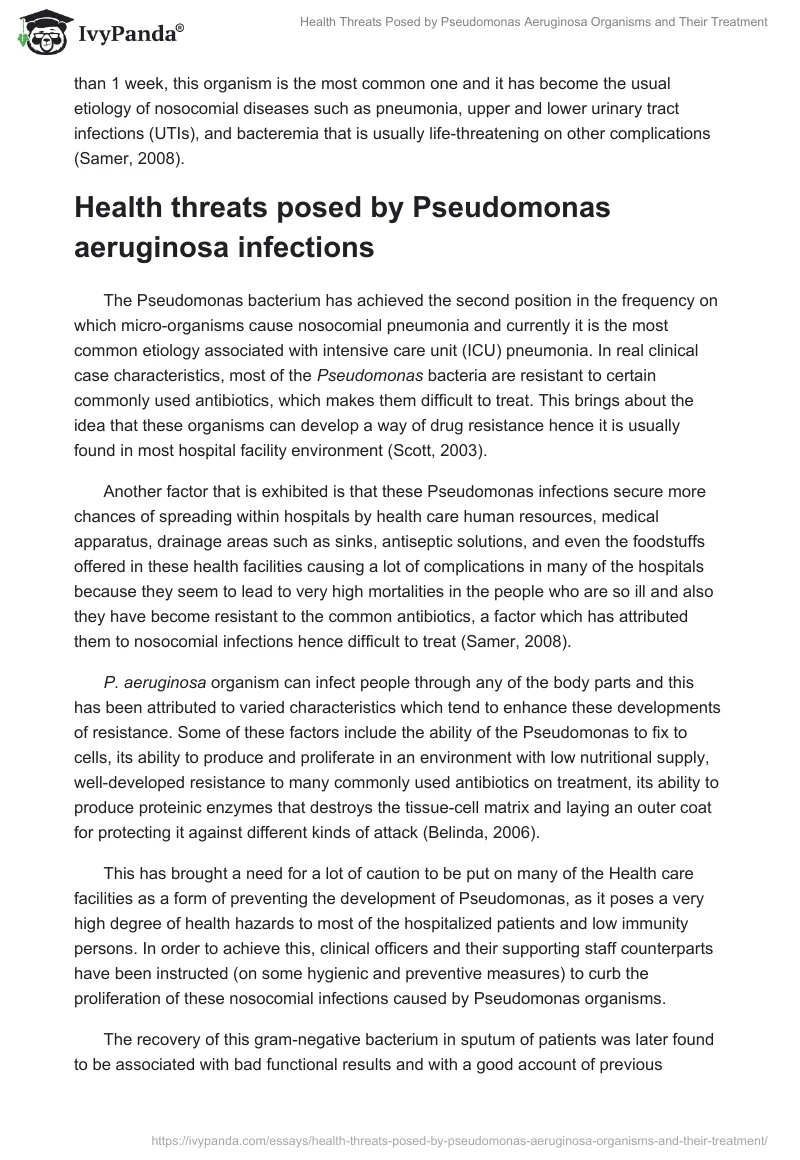 Health Threats Posed by Pseudomonas Aeruginosa Organisms and Their Treatment. Page 2