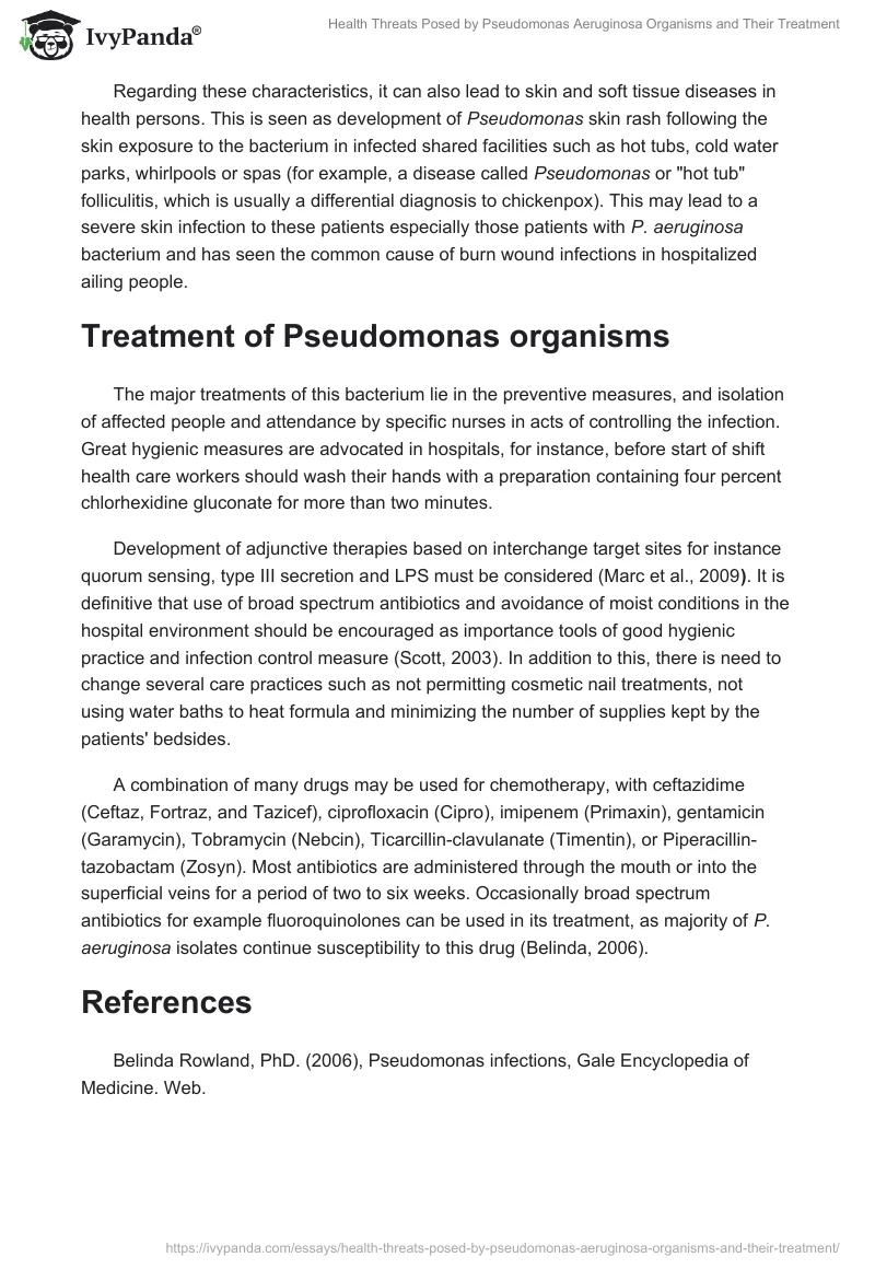 Health Threats Posed by Pseudomonas Aeruginosa Organisms and Their Treatment. Page 4