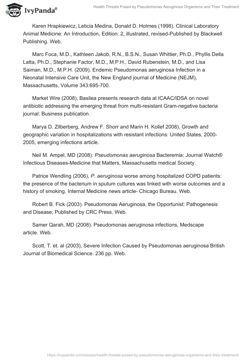 Health Threats Posed by Pseudomonas Aeruginosa Organisms and Their Treatment. Page 5