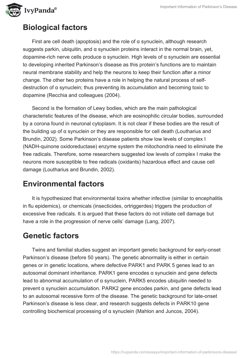 Important Information of Parkinson’s Disease. Page 2
