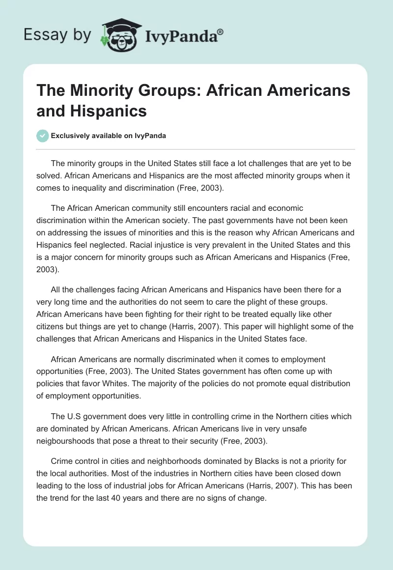 The Minority Groups: African Americans and Hispanics. Page 1