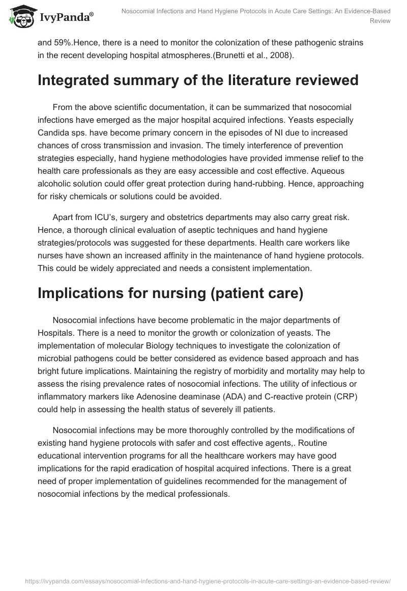 Nosocomial Infections and Hand Hygiene Protocols in Acute Care Settings: An Evidence-Based Review. Page 4