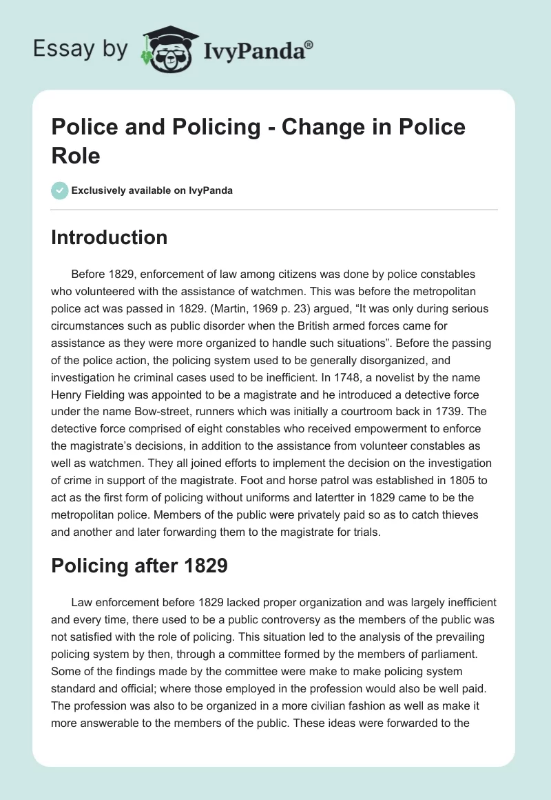 Police and Policing - Change in Police Role. Page 1