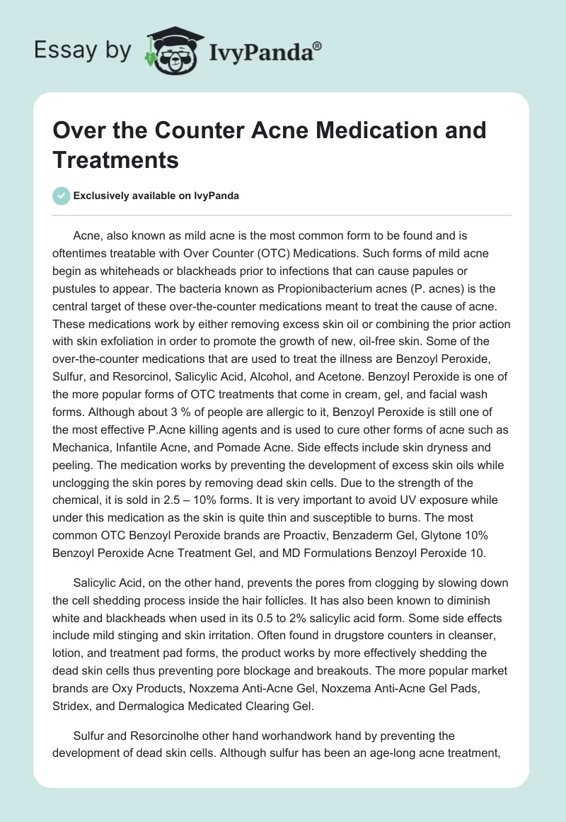 Over the Counter Acne Medication and Treatments. Page 1