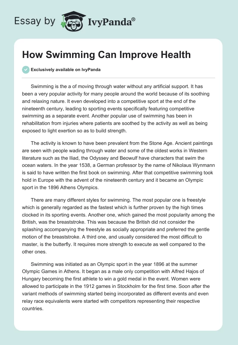 How Swimming Can Improve Health. Page 1