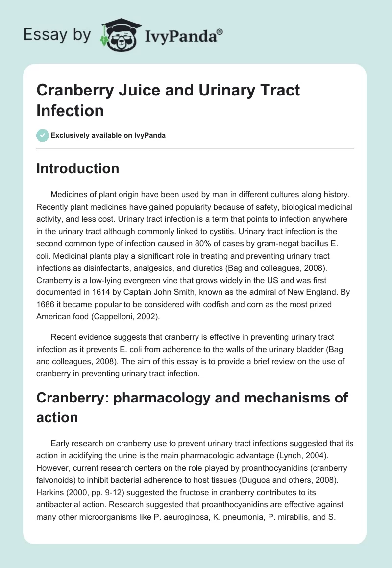 Cranberry Juice and Urinary Tract Infection. Page 1