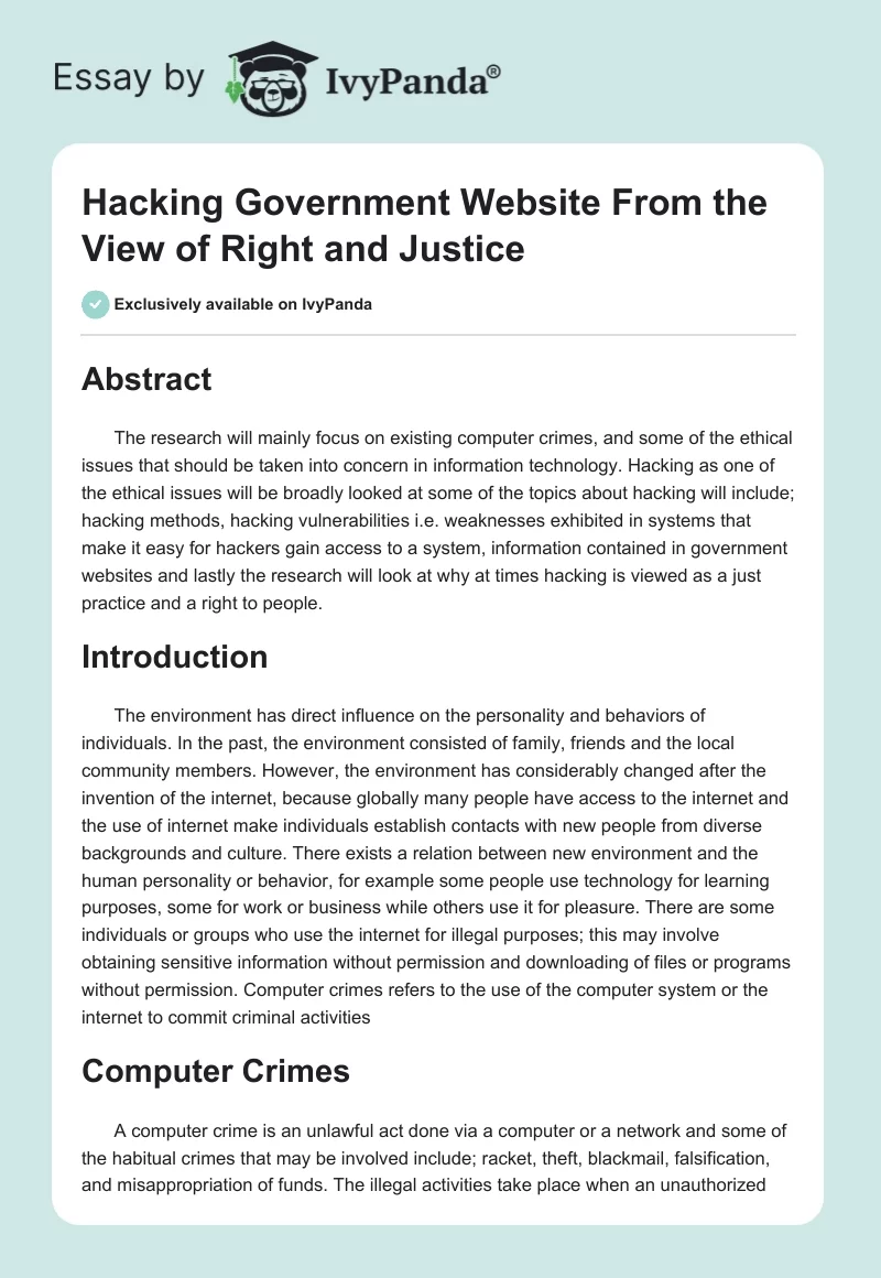 Hacking Government Website From the View of Right and Justice. Page 1