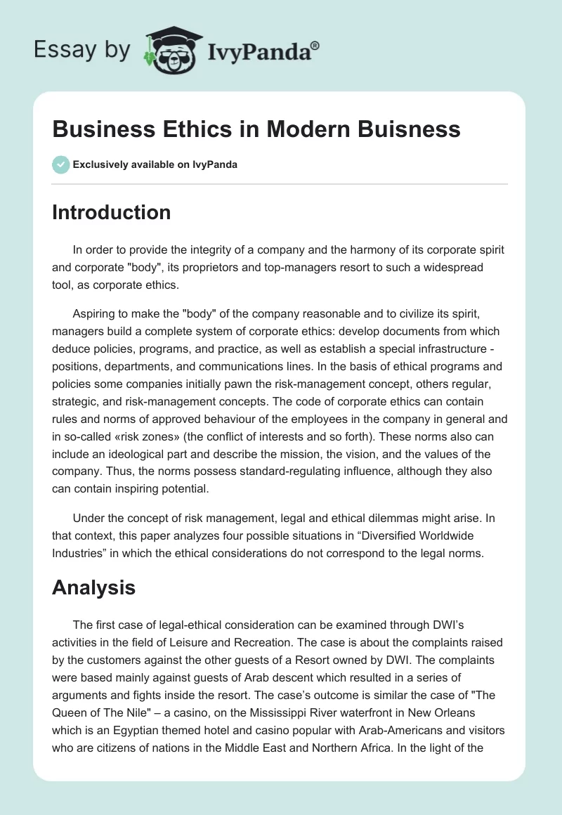 Business Ethics in Modern Buisness. Page 1