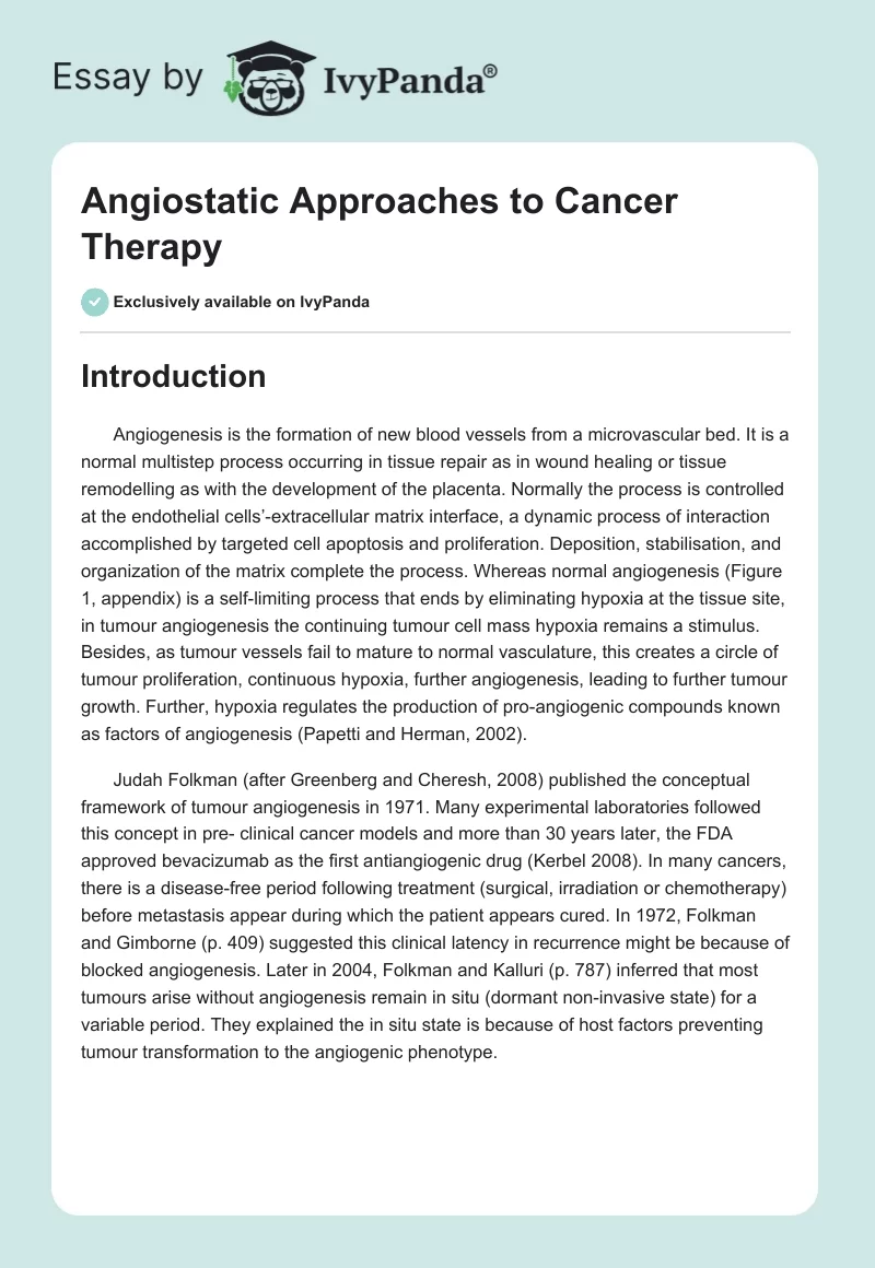 Angiostatic Approaches to Cancer Therapy. Page 1