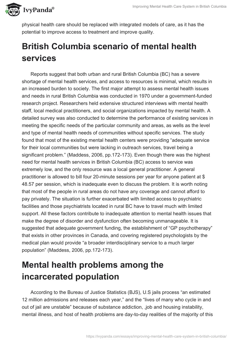 Improving Mental Health Care System in British Columbia. Page 2