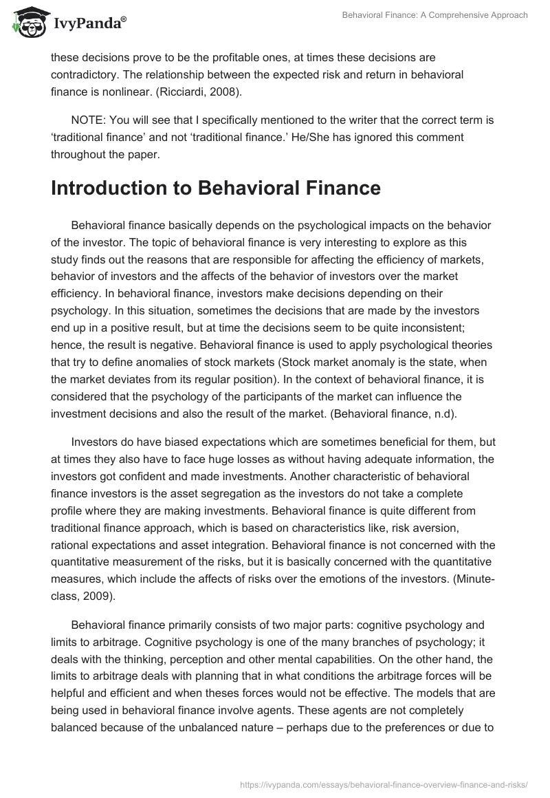 Behavioral Finance: A Comprehensive Approach. Page 2