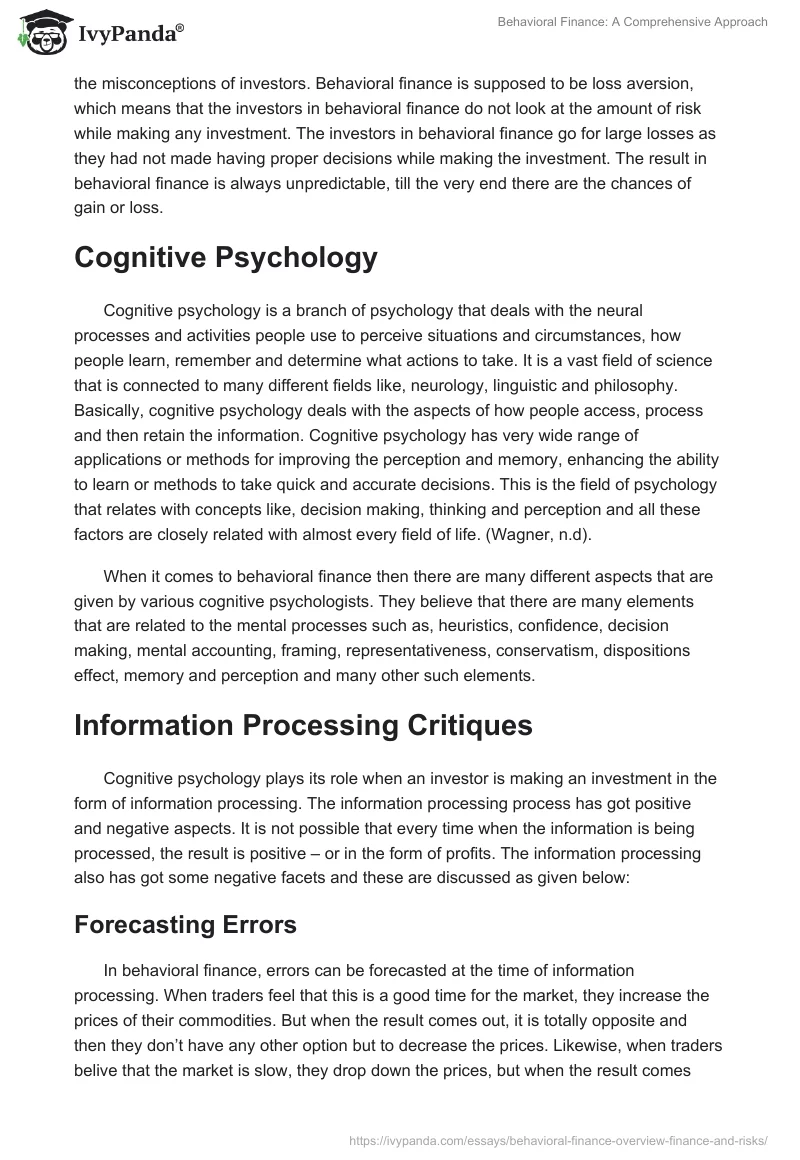 Behavioral Finance: A Comprehensive Approach. Page 3