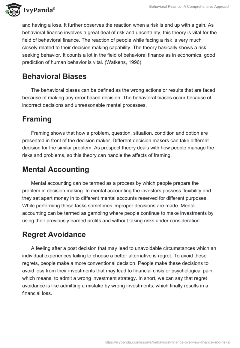 Behavioral Finance: A Comprehensive Approach. Page 5