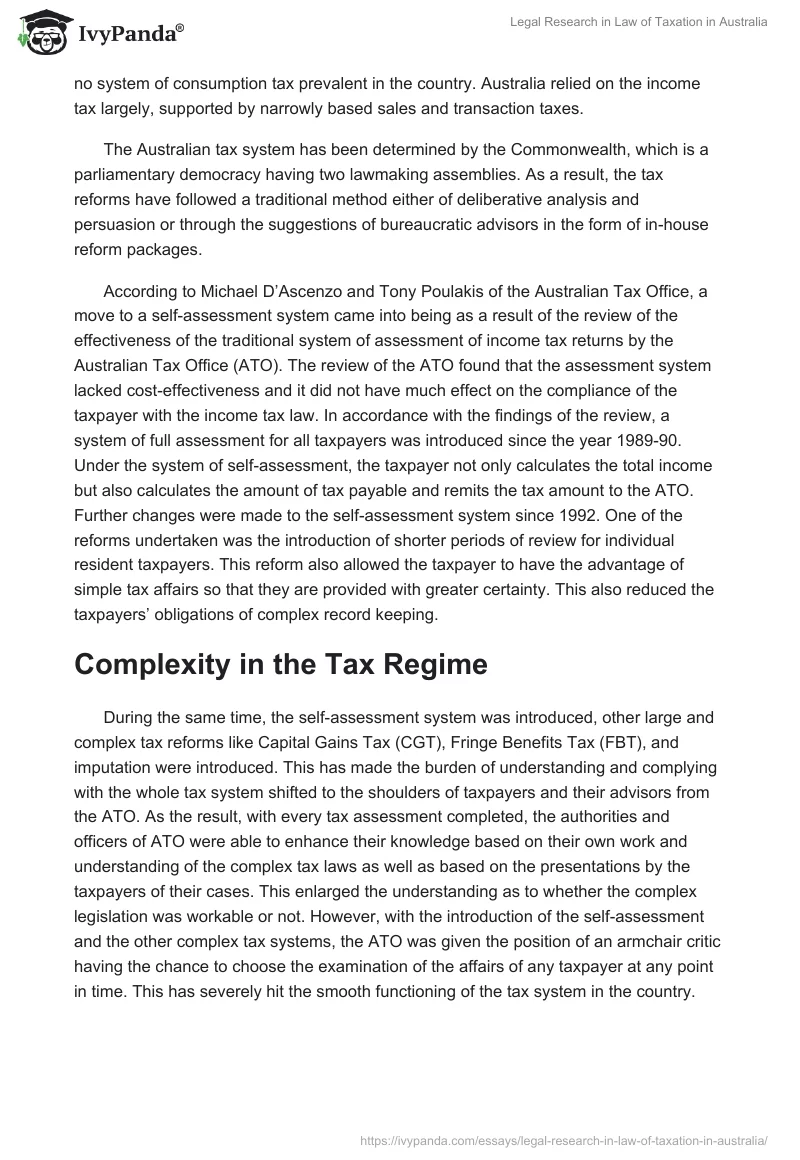 Legal Research in Law of Taxation in Australia. Page 2