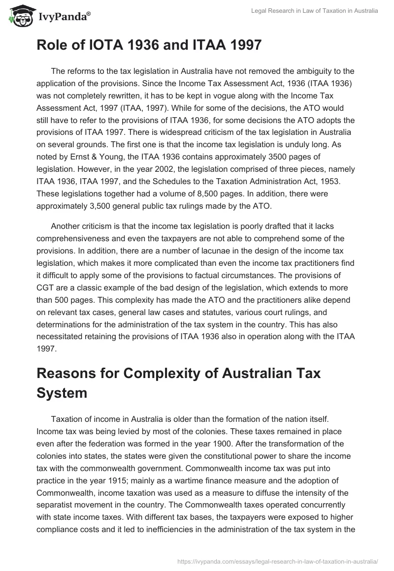 Legal Research in Law of Taxation in Australia. Page 3