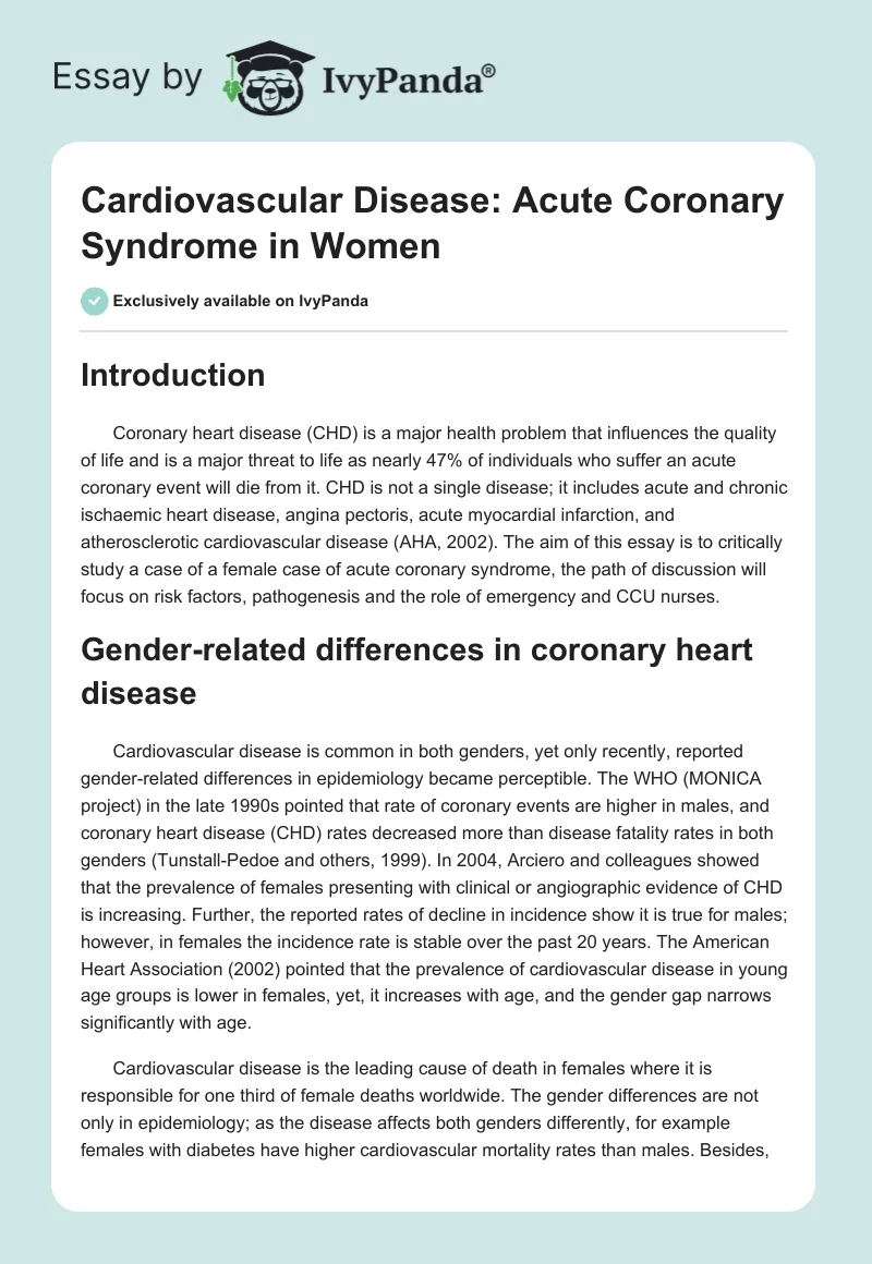 Cardiovascular Disease: Acute Coronary Syndrome in Women. Page 1