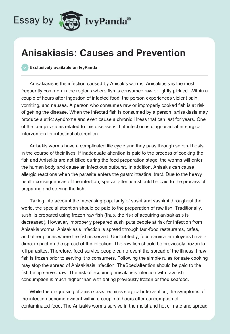 Anisakiasis: Causes and Prevention. Page 1