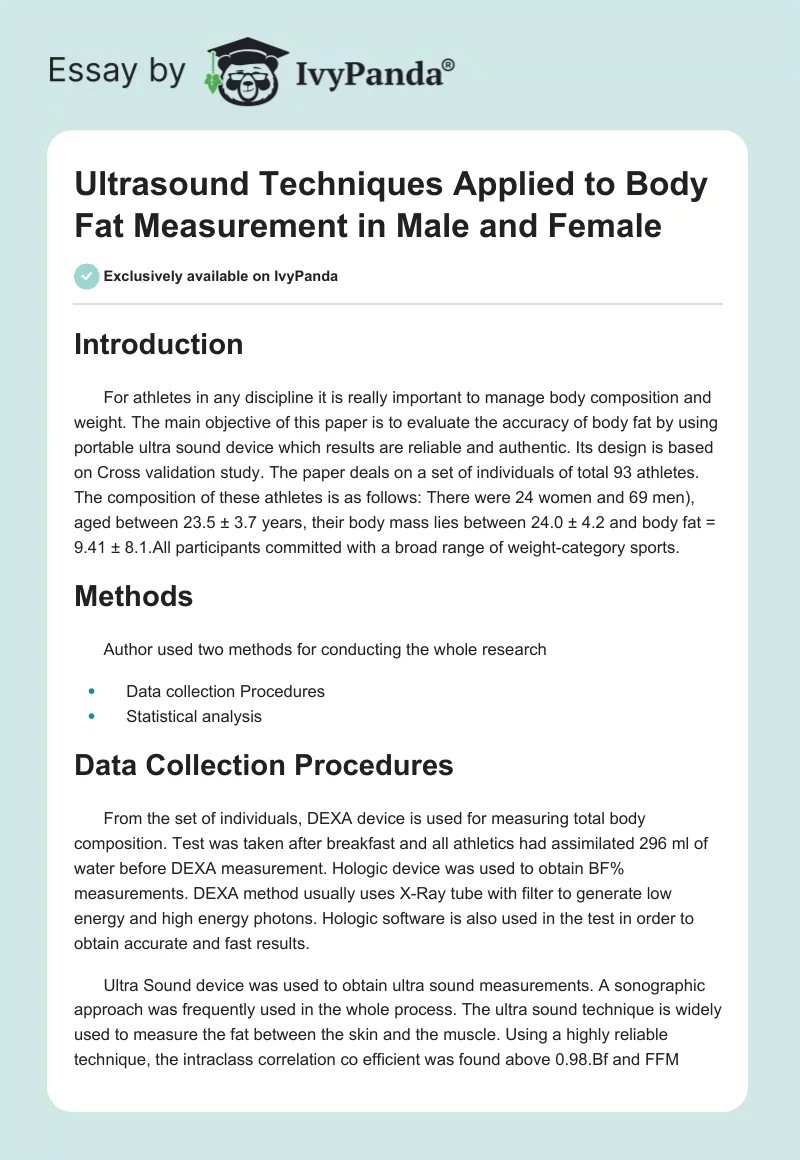 Ultrasound Techniques Applied to Body Fat Measurement in Male and Female. Page 1