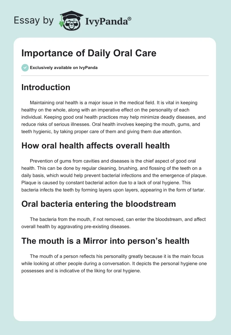 Importance of Daily Oral Care. Page 1