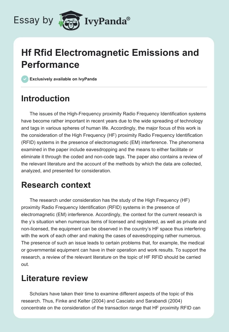 Hf Rfid Electromagnetic Emissions and Performance. Page 1