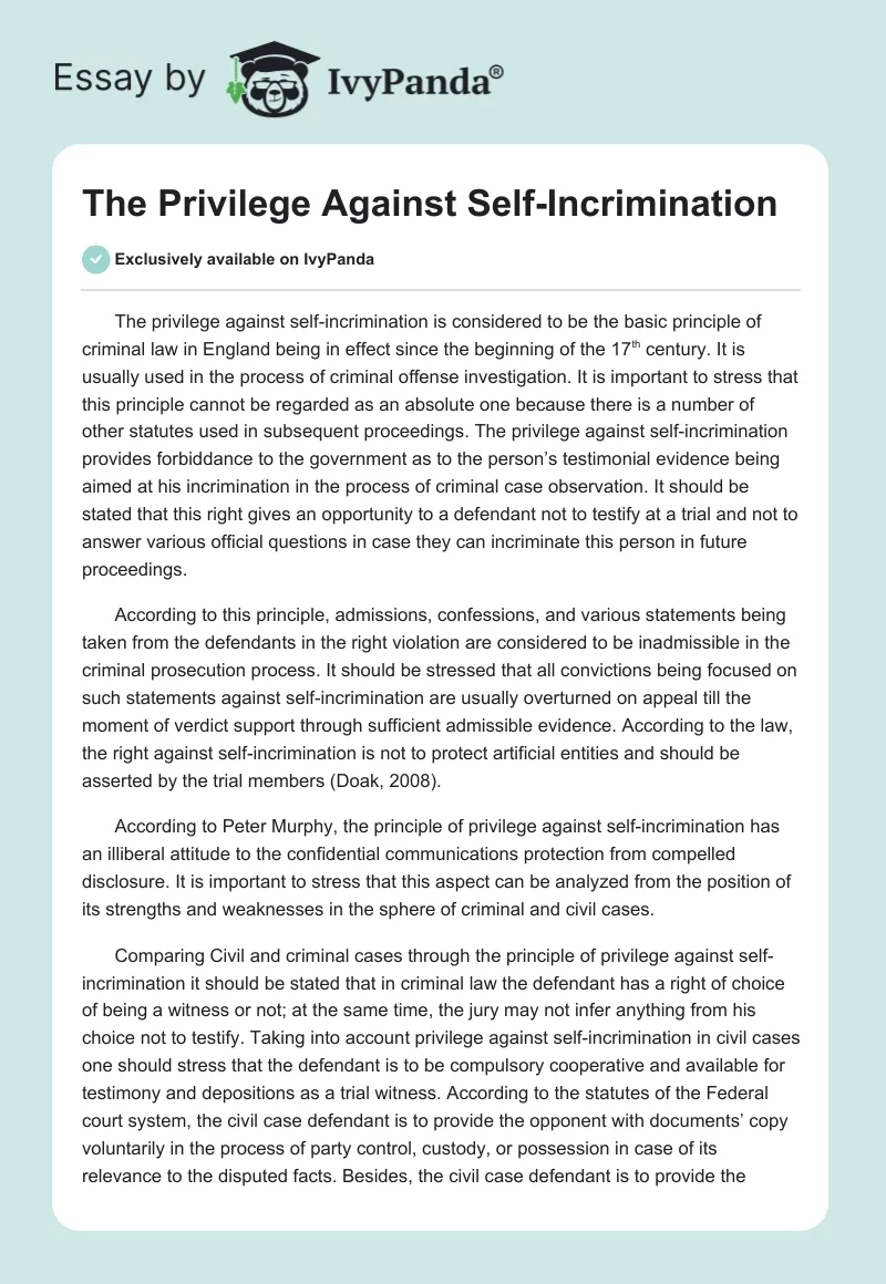 The Privilege Against Self-Incrimination. Page 1