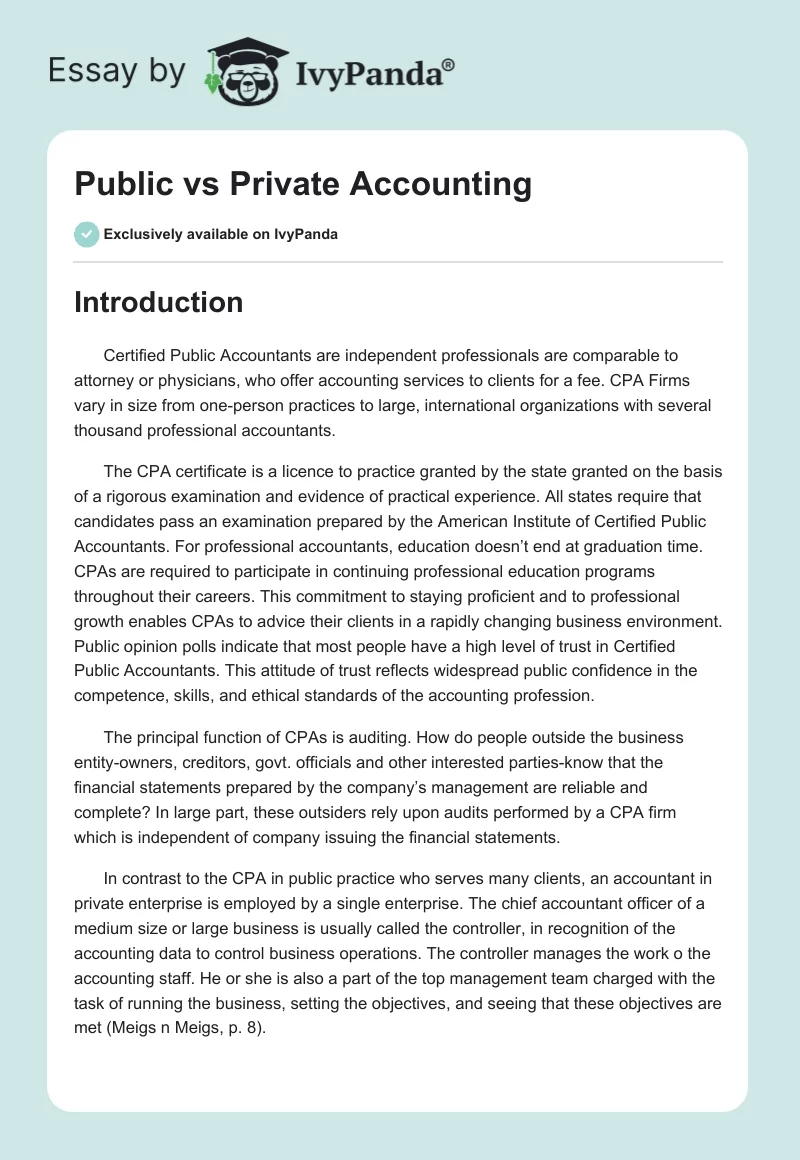 Public vs. Private Accounting. Page 1
