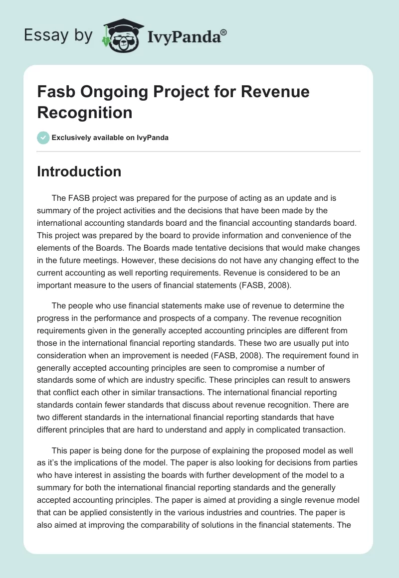 Fasb Ongoing Project for Revenue Recognition. Page 1