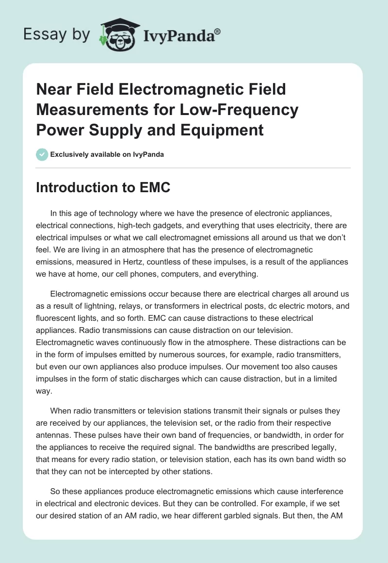 Near Field Electromagnetic Field Measurements for Low-Frequency Power Supply and Equipment. Page 1